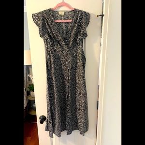 Black and white floral button front midi dress - size XS